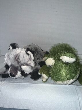 Ganz Plush Green Frog and Gray Raccoon Small Pet Toys
